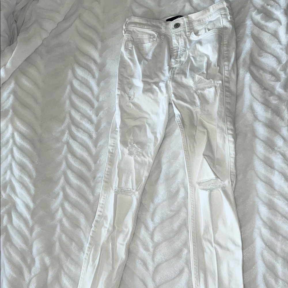 Hollister high rise Distressed skinny white jeans